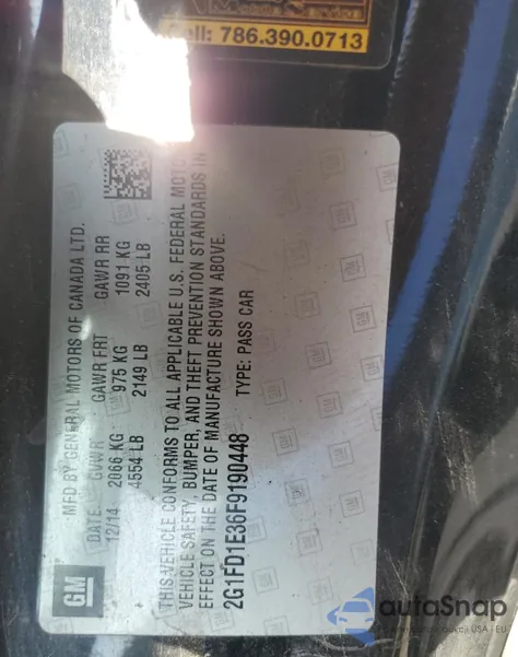 2015 Chevrolet Camaro Lt из США, поврежденный, VIN 2G1FD1E36F9190448